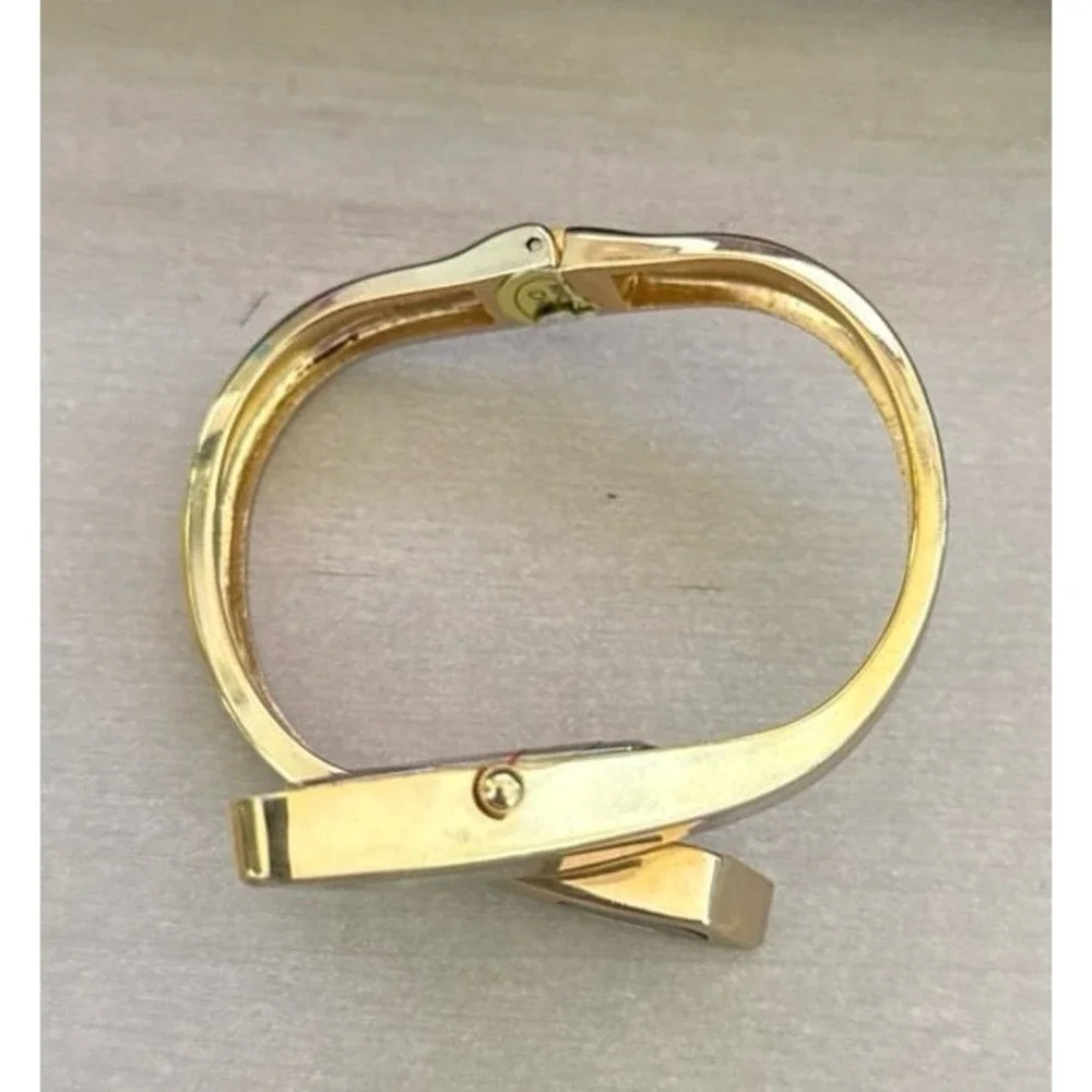 Bijoux Terner Women's Retro Gold Tone asymmetrical cuff watch with black accent